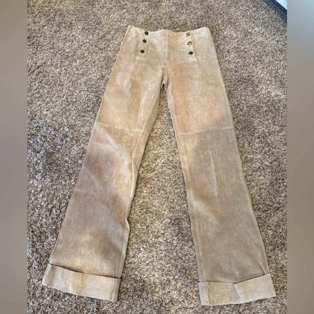 ARDEN B.LEATHER PANTS SIZE 4. Button Front, Cuffed Hem. Tan, Vintage, Rare Find!